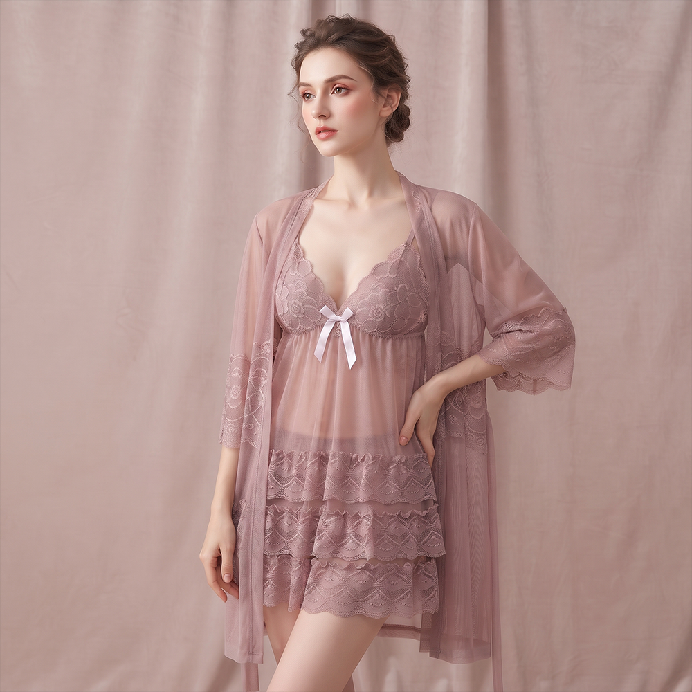 Elegant Lace Pink Nightwear Set