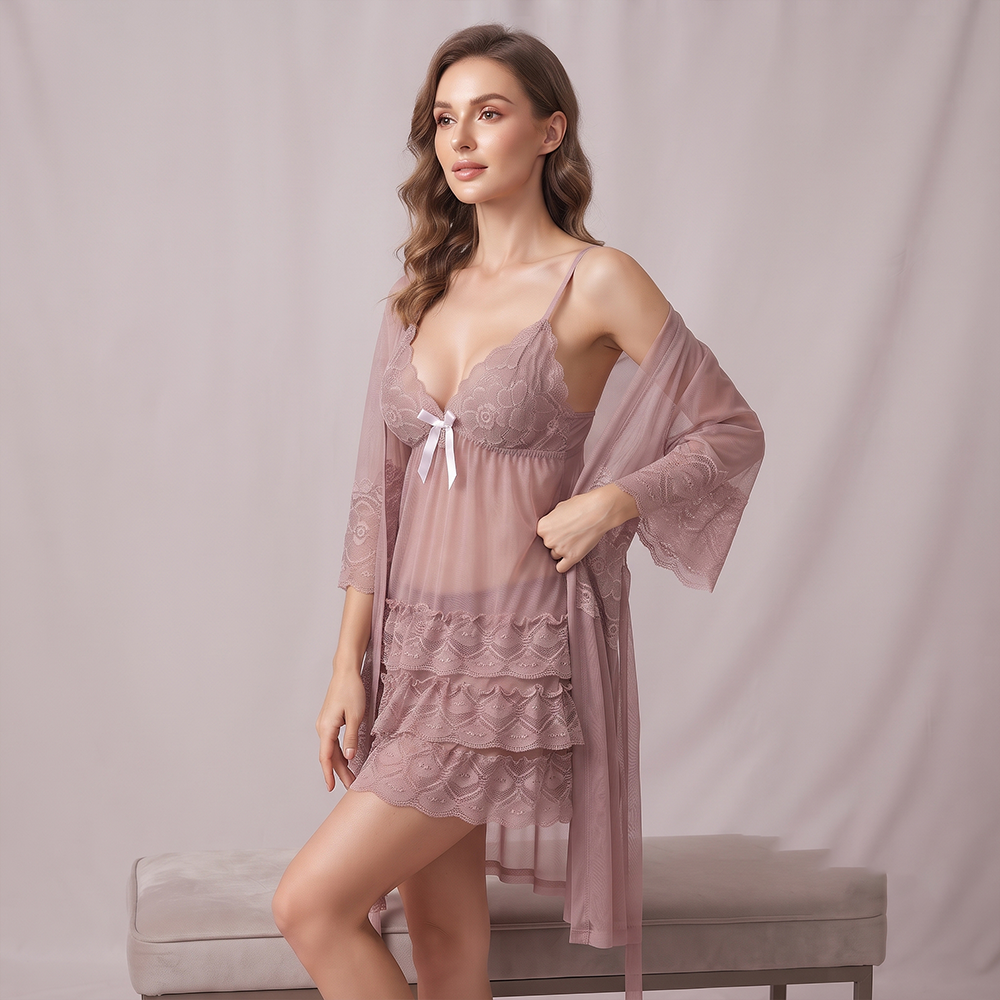 Elegant Lace Pink Nightwear Set