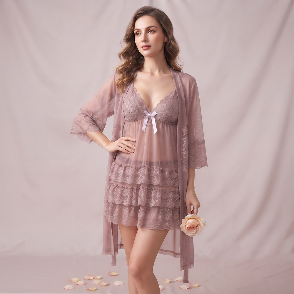 Elegant Lace Pink Nightwear Set