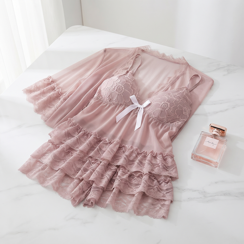 Elegant Lace Pink Nightwear Set
