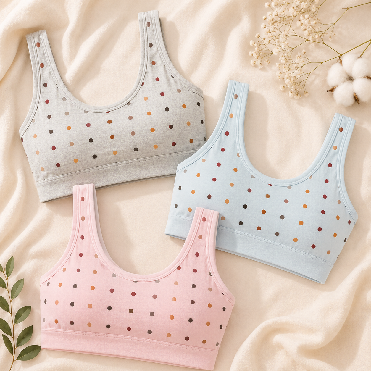 Soft Cotton Bra – Pack of 3 (Pastel Collection)